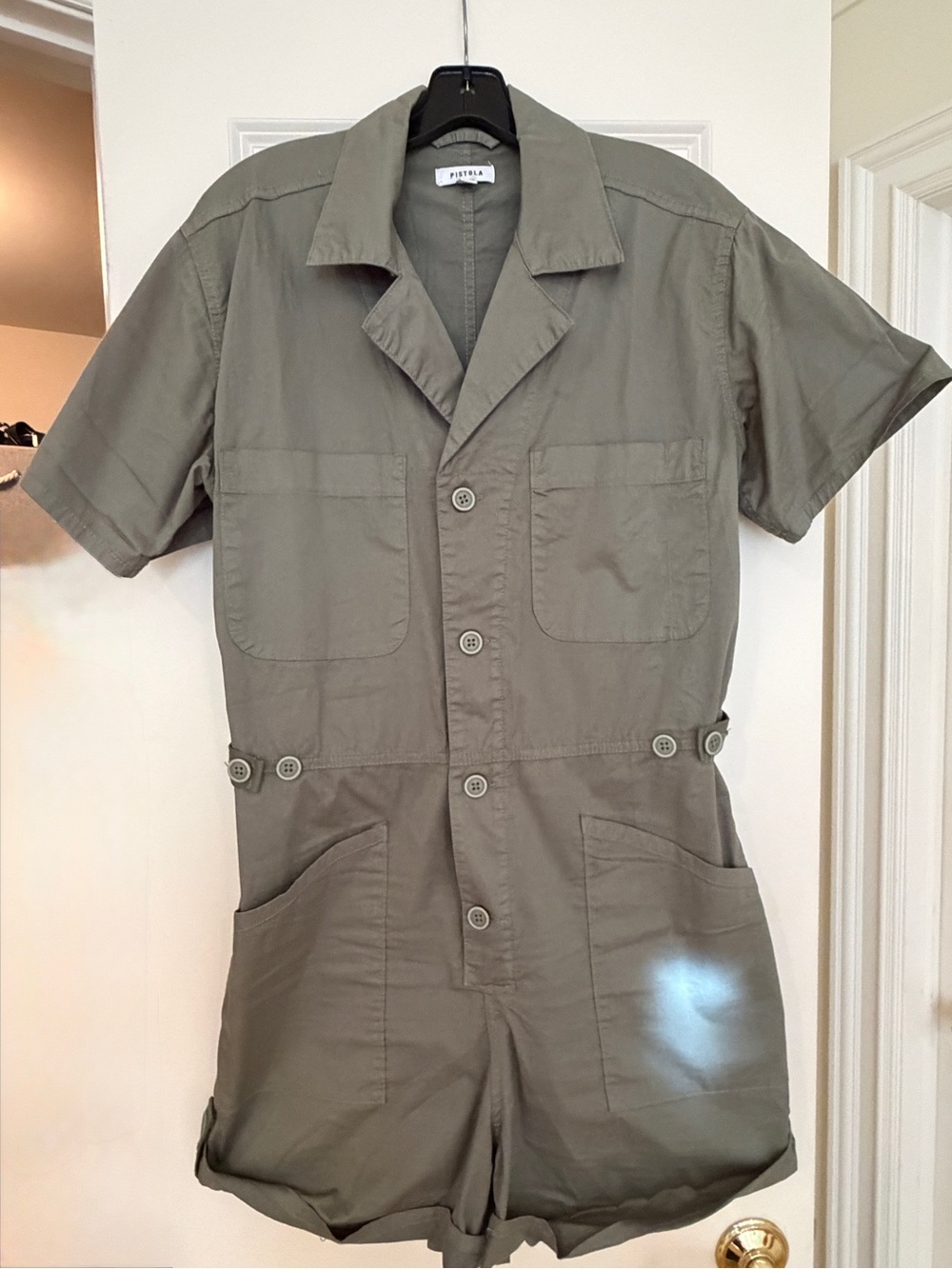 pistola Olive Short-Sleeve Button Romper